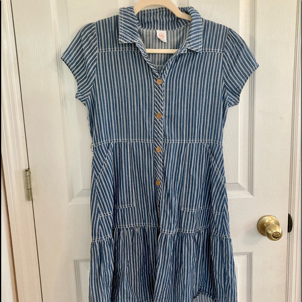 Blue and white striped dress with buttons